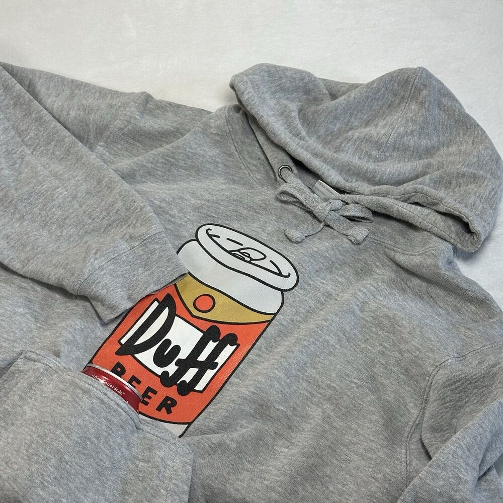 Universal Studios Simpsons Duff Beer Hoodie Hidden Can Pocket Size Small Gray
